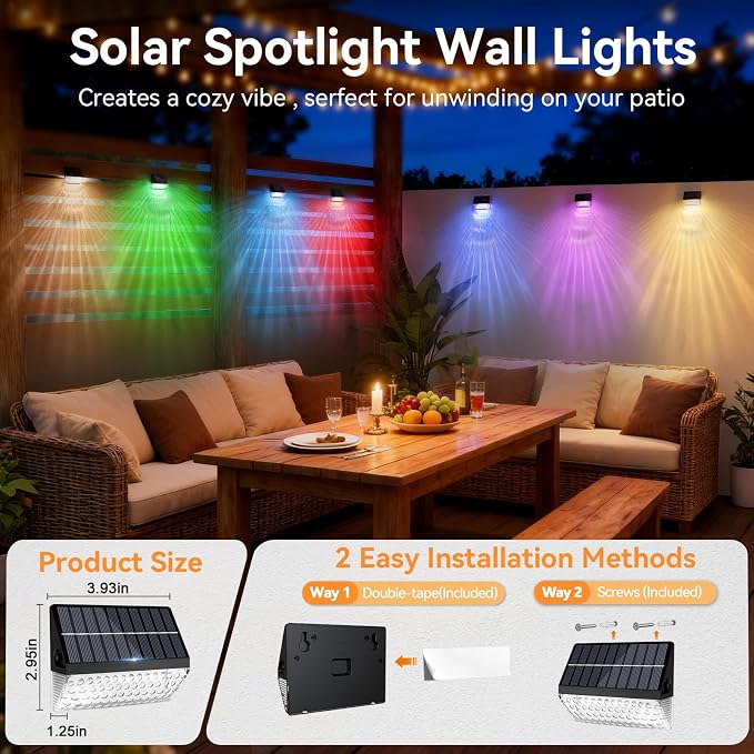 LumiZen Solar Fence Lights 12 Pack, 12 Modes RGB Color Glow LED Solar Lights with Remote Dimmable Outdoor Waterproof，Dusk to Dawn Solar Light for Patio, Backyard, Deck, Fence, Railing,Wall,Step