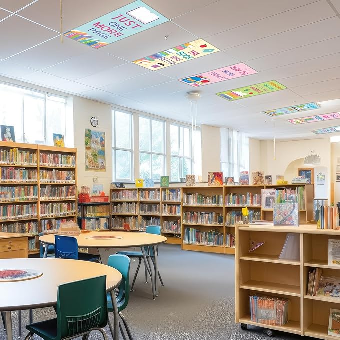 6 Pcs Colored Reading Fluorescent Light Covers for Classroom Back to School Ceiling Lights 4 x 2 Feet Magnetic Light Cover Filter Easy Install for Office Hospitals Home Supplies(Colorful Reading)