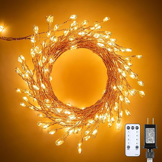 Fairy Lights Plug in, 10Ft 200LEDs String Lights with Remote, 8 Lighting Modes, Copper Wire Waterproof Firecracker Lights for Ceiling Bedroom Wreath Wedding Christmas Tree Decorations, Warm White