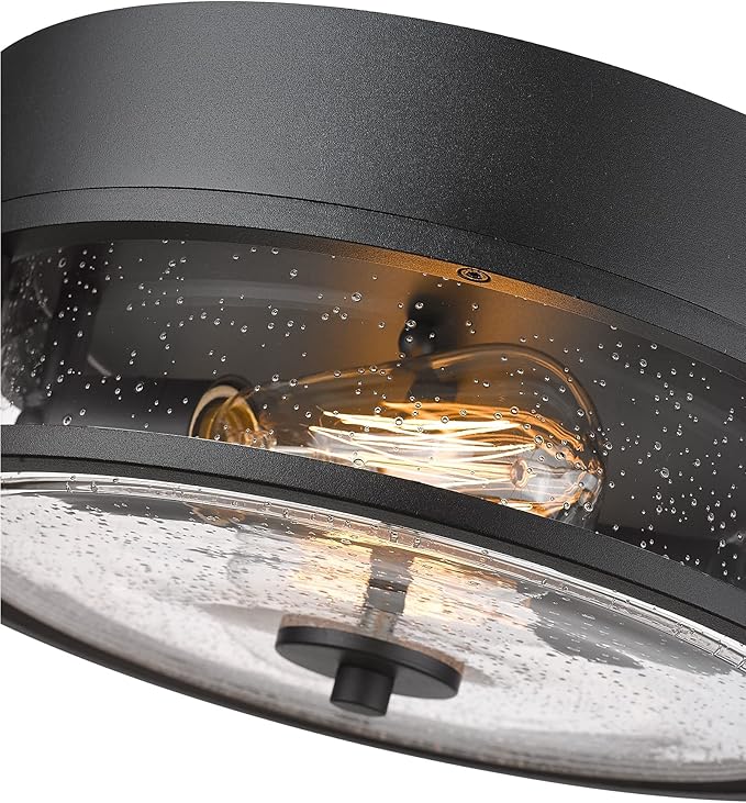 Black Flush Mount Ceiling Light, HWH Industrial Close to Ceiling Light Fixture with Seeded Glass Shade, 12'' Light Fixture Ceiling for Hallway, Farmhouse, Foyer, Laundry, Matte Black, 5HWY65F BK