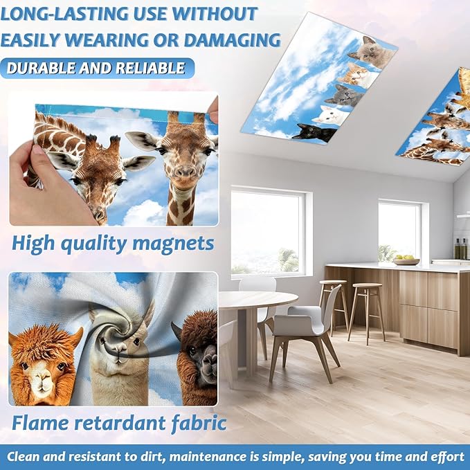 Wiooffen 8Pcs Fluorescent Light Covers with 80 Magnets Decorative for Classroom Ceiling Light 4 x 2 Ft Magnetic Light Cover Filter Easy Install for Office Hospitals & Home Drop Ceiling Supplies (Zoo)