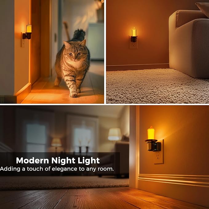 L LOHAS LED Night Light, 2Pack Transparent Candle Night Lights Plug into Wall, Amber Nightlight with Light Sensor, Flameless Fake Candles, 0-100LM Dimmable Decorative Nightlights for Hallway Bedroom