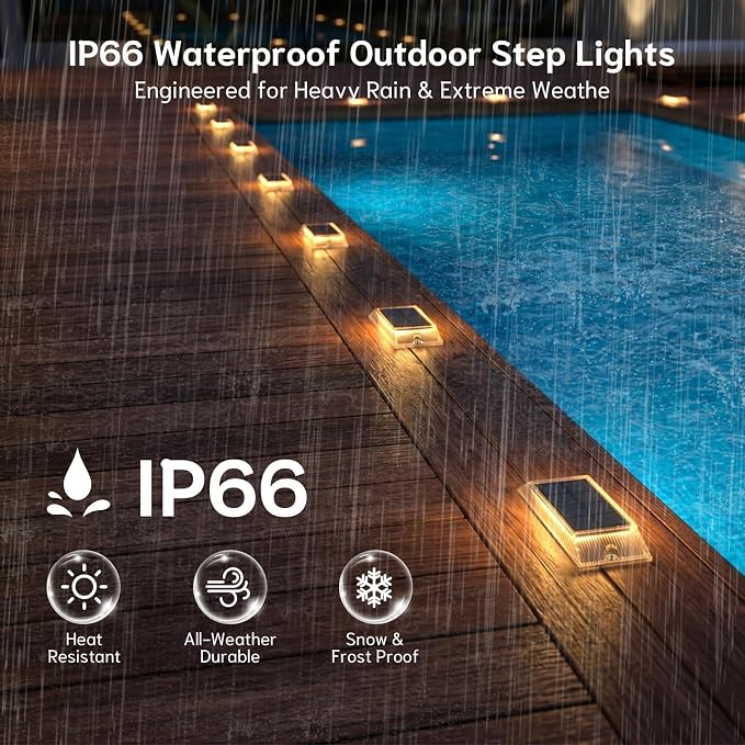Solar Step Lights Outdoor, 2 Colors in 1 LED Stair Lights | 12 Pack Waterproof Screw Mount Deck Step Lights for Stairs, Patio, Garden, Walkway (White/Warm White)