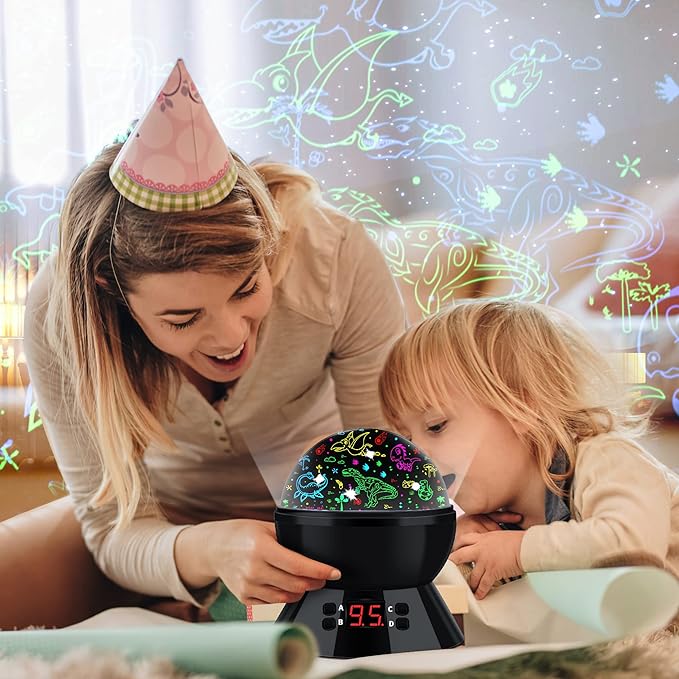 Dinosaur Night Light Projector for Kids, 360° Rotating Dino Projection Lamp Star Projector for Bedroom Ceiling, Toddler Night Light with Timer, Birthday Gift for Boys, Dinosaur Toys for Kids Ages 3-5