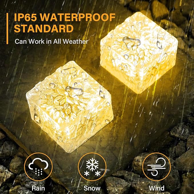 JKIMK Solar Brick Lights - Outdoor Waterproof Patio & Garden Decor (3 Packs) for Patio, Yard, Walkway, Pathway