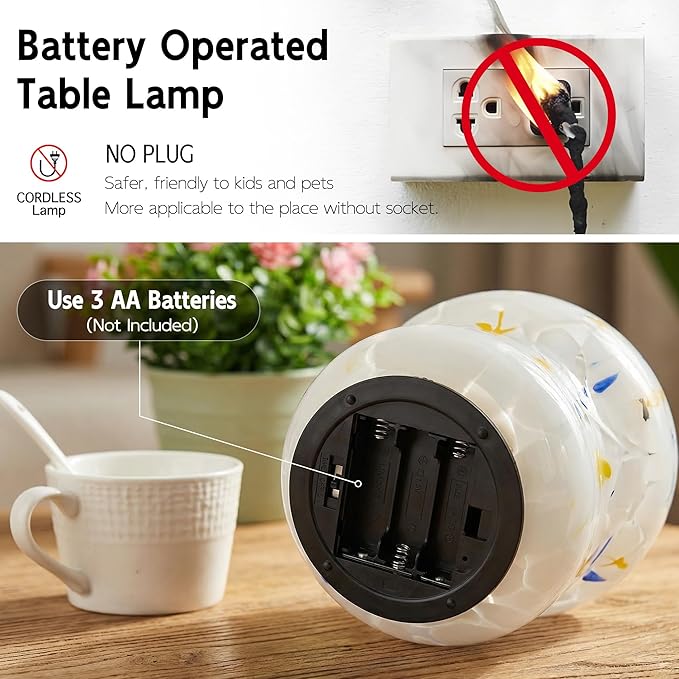 ULAROOM Cordless Mushroom Lamp-Modern Small Battery Operated Table Lamp with Timer for Home Decor,Aesthetic Glass Battery Powered Lamp for Bedroom/Kitchen/Living Room/Shelf Decor(White&Blue)