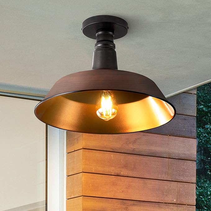 JONATHAN Y 14" Oil Rubbed Bronze/Black Industrial LED Semi Flush Mount Ceiling Light for Porch, Kitchen, Entryway, Modern Farmhouse Iron Fixture, White Metal Shade, LED Bulb Included (JYL7617G)