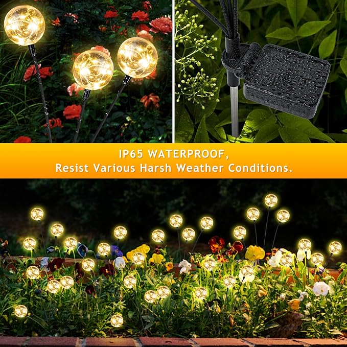 Outdoor Solar Lights for Yard, 4 Packs 16LED, Solar Globe Lights Outdoor, Garden Decor for Outside, Patio Decor for Outside, Unique Gifts for Women, Gifts for Grandma
