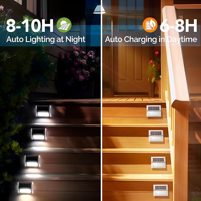 GIGALUMI 6 Pack Solar Step Lights,3 LED Solar Stair Lights Outdoor LED Deck Lighting Stainless Steel Waterproof Led Solars Light for Step,Stairs,Pathway,Walkway,Garden-(Cold White)