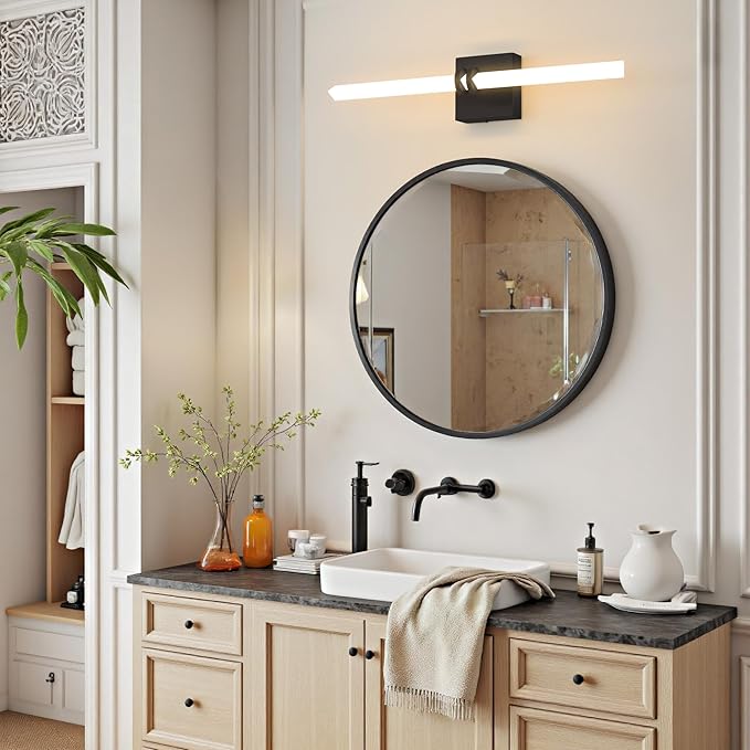 Bathroom Light Fixtures,Black 18W LED 360° Full Lighting Modern Wall Sconce Vanity Light with 5-Color Dimmable 3000K-6000K, 22.05inch Vanity Lighting for Bath, Powder Room, Bedroom, Hallway