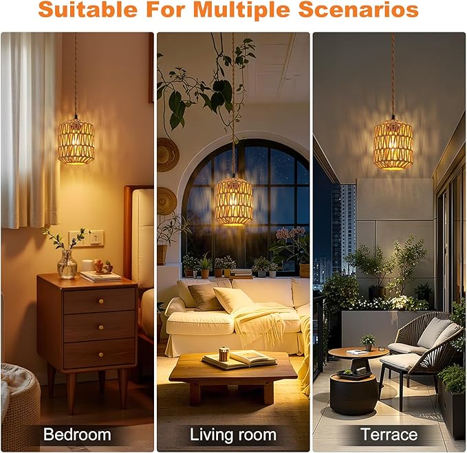 Pendant Light Hanging Lights 15ft Plug in Pendant Light - Hanging Light with On Off Switch Plug in Cord Pendant Light Fixture E26 E27 Light SocketCord for Bedroom Living Room ( 5-Paper Cord Shade)