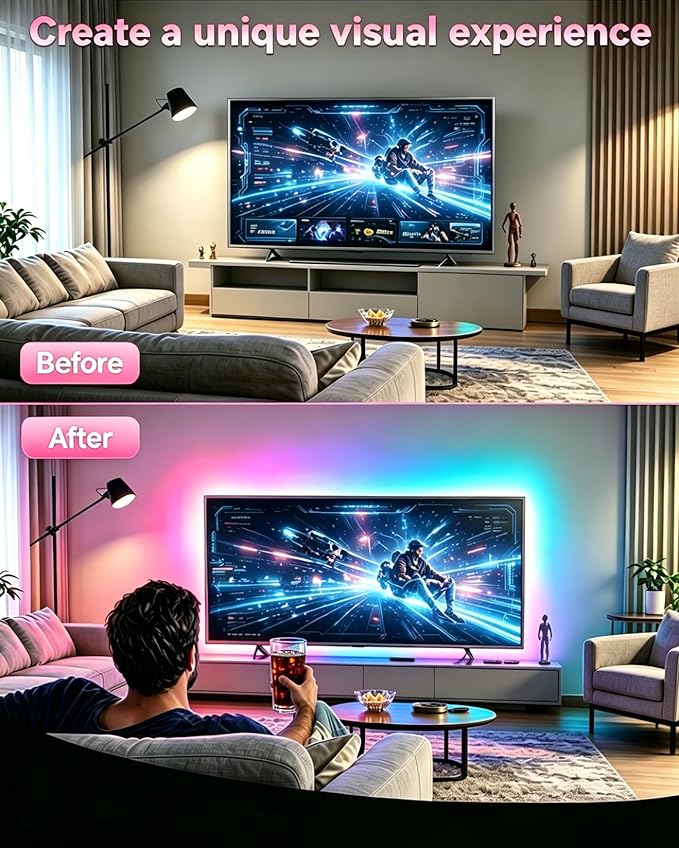 MATICOD LED Lights for TV Led Backlight, 9.84ft RGB Led Strip Lights for TV Lights Behind, USB Led Light Strip for 32-43in TV, Bluetooth APP Control Music Sync Strip Lighting for Christmas Decorations