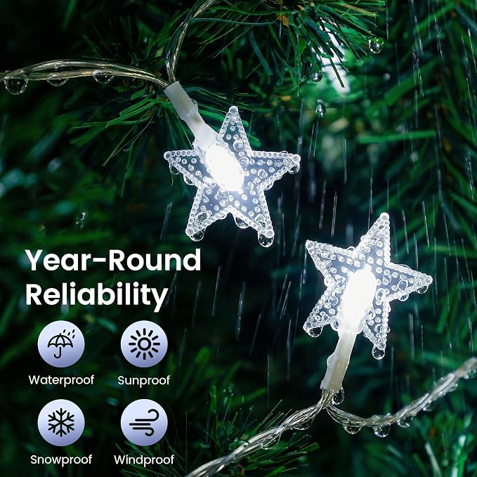 HEYFUNi White Star String Lights with Remote, 16FT USB/Battery Powered | 50LED Twinkle Lights with Remote, 2/4/6/8h Timer, 8 Modes, 4 Brightness & Speed, Fairy Lights for Bedroom, Dorm,Nursery Decor