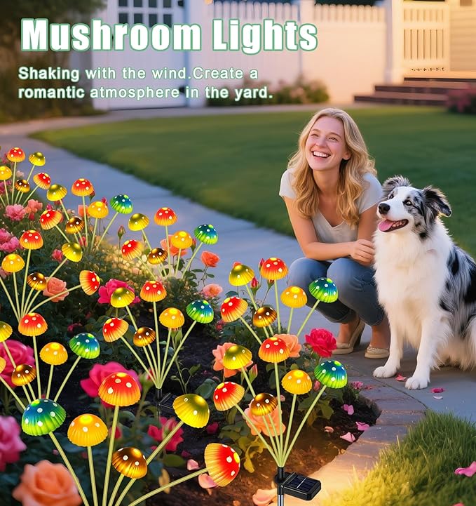 TEDOF Solar Mushroom Lights for Outside,2 Pack 12 LED Solar Swaying Mushroom Lights Waterproof Outdoor Decor for Lawn Porch Patio,Birthday Mothers Day Gifts for Women Mom