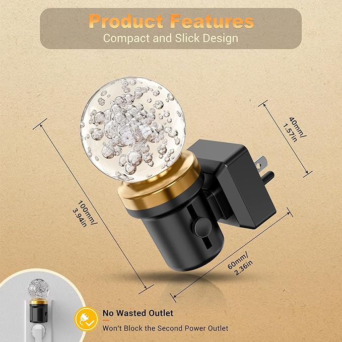 JandCase Night Lights Plug into Wall, 2 Pack Dimmable Night Light Pulg in, Globular Automatic Night Lights with Auto Light Sensor, Adjustable Brightness 3000K LED Night Light, for Bedroom Hallway