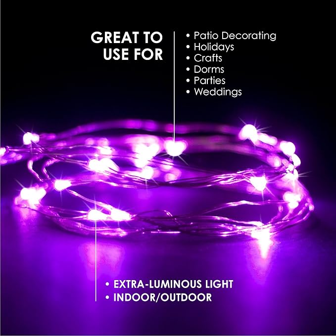30 LED Wire Twinkle Fairy Lights, Battery Powered, Waterproof — Christmas, Holidays, Halloween, Wedding — Bedroom, Living Room — 9.5 Ft, Pink, Indoor & Outdoor
