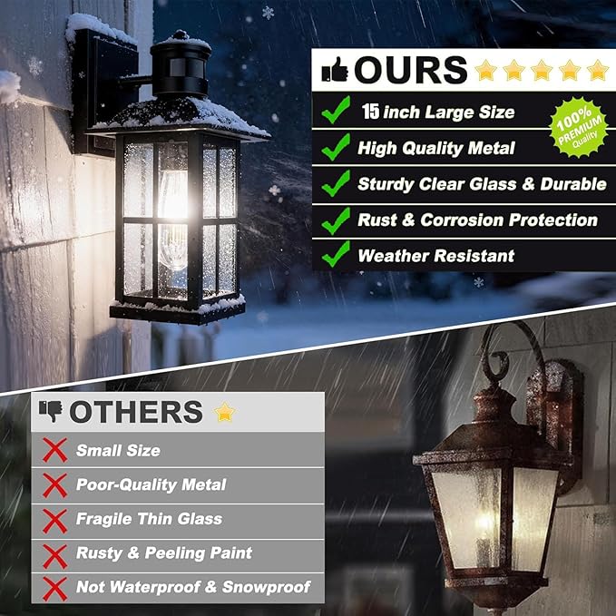 8-Pack 15inch Large Outdoor Wall Lights,Modern Black Exterior Lantern Wall Light Fixture with E26 Sockets & Tempered Glass,Waterproof Porch Wall Lighting for Garage,Garden,