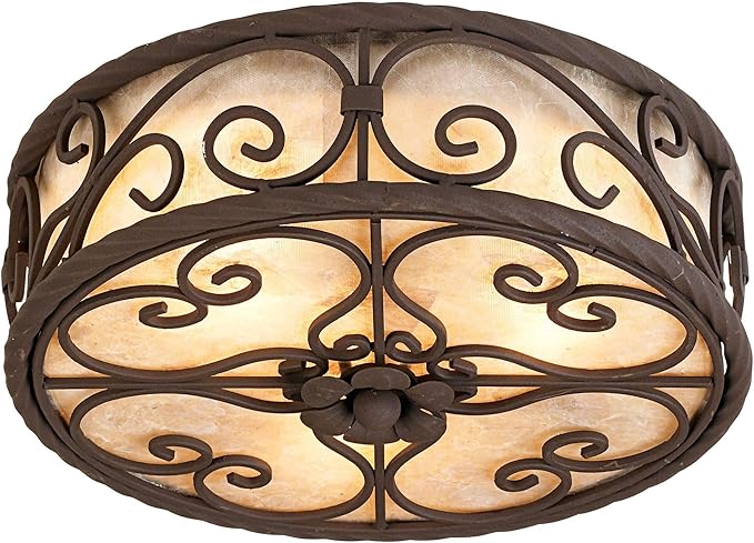 John Timberland Natural Mica Collection Farmhouse Rustic Ceiling Light Flush Mount Fixture 12" Wide Dark Walnut Drum Shade for Bedroom Hallway Living Room Dining Room Bathroom Kitchen