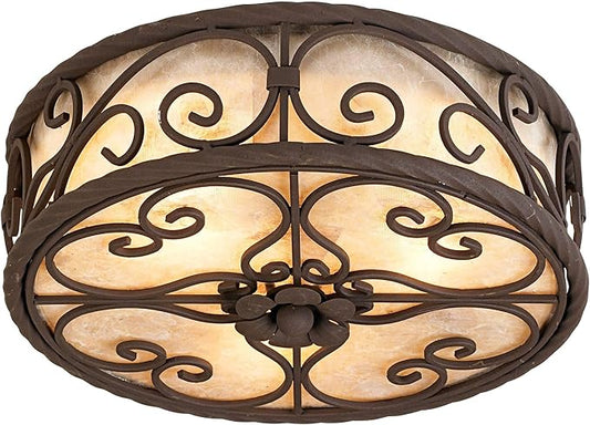 John Timberland Natural Mica Collection Farmhouse Rustic Ceiling Light Flush Mount Fixture 12" Wide Dark Walnut Drum Shade for Bedroom Hallway Living Room Dining Room Bathroom Kitchen