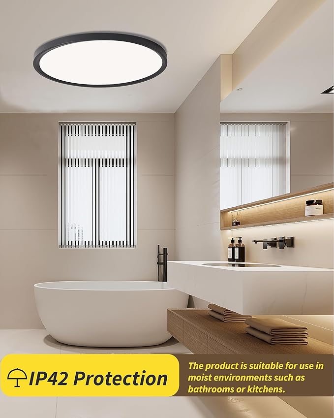 20 Inch Large LED Flush Mount Ceiling Light Fixture,Round 40w 4350lm 3000k,4000k,6000k CCT Selectable, Modern Flat Panel Super Slim Led Ceiling Light,for Living Dining Kitchen Room (2Pack-Black)