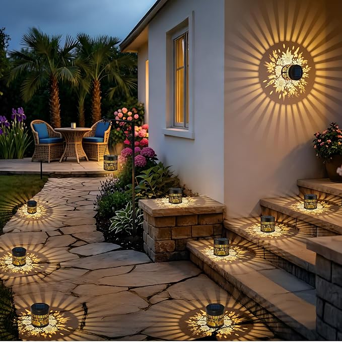 Forlivese 2 Pack Solar Fence Lights Outdoor, Metal Solar Powered Wall Deck Step Lights Sunflower Theme, Hanging LED Waterproof Decorative Lighting for Garden Patio Backyard Post Decor, Warm White
