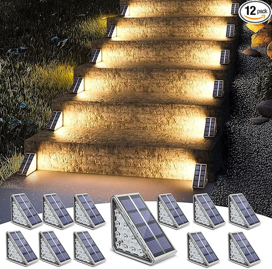 NIORSUN Outdoor Step Lights, 12 Pack Solar Stair Lights Outdoor Waterproof IP67 Auto On Off, Solar Lights for Steps,Stair,Patio,Yard,Porch,Front Door,Sidewalk,Deck Decor,Warm White