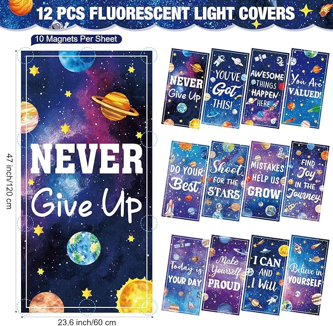 Capoda 12 Pcs Fluorescent Light Covers for Ceiling Lights 4 x 2 Ft Magnetic Space Light Covers Positive Fluorescent Ceiling Shade Filters for Classroom Home Hospital Office Cubicle Decor