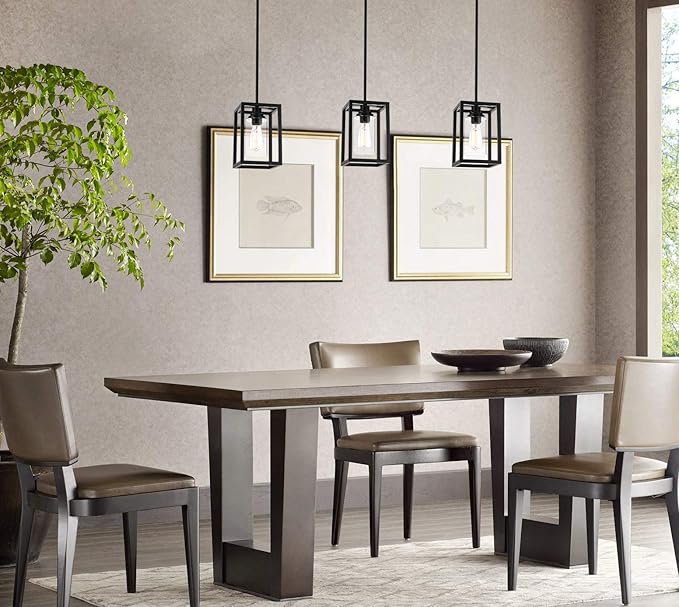 Kitchen Pendant Lighting Over Island, 1-Light Matte Black Farmhouse Pendant Light Fixtures, Rectangle Linear Metal Hanging Lighting Fixture with Clear Glass Shade for Dining Room Entryway Hallway