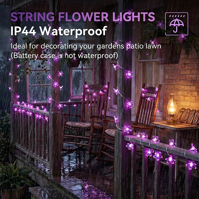 ITICdecor Flower String Lights 15FT 30LED Fairy Lights Battery Operated Indoor&Outdoor Twinkle Lighting Bedroom Decor for Party Wedding Xmas Tree(Purple)