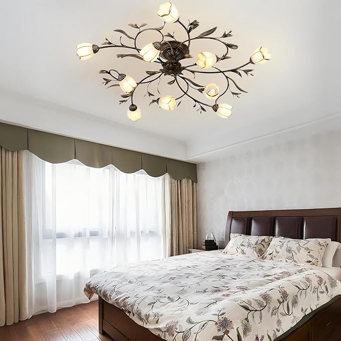 39.5 Inch 10-Lights Branch Shaped Creative Retro Style Flower Vine Ceiling Light Fixtures for Living Room, Bedroom, Kitchen, Study Room