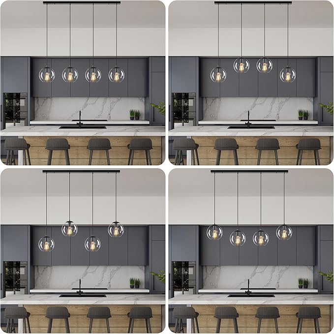 Globe Pendant Light, Modern Hanging Lighting Fixture, Classic Cluster Chandelier with Clear Glass Shades(Black, 4 Lights, 37.4 Inch)