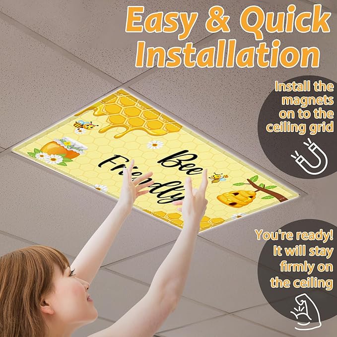 8 Pcs Fluorescent Light Covers with 80 Magnets Decorative for Classroom Ceiling Light 4 x 2 Feet Magnetic Lights Covers Filter Easy Install for Office Hospitals & Home Drop Ceiling Supplies (BEE)