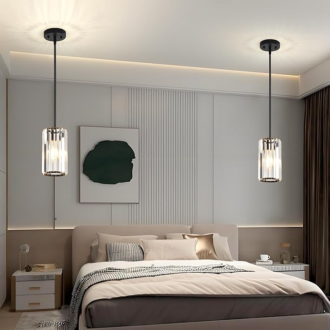 3-Pack Matte Black Pendant Light Fixtures, Crystal Kitchen Pendant Lighting Over Island,Mini Modern Pendant Lights for Kitchen Island, Dining Room, Hallway, Foyer, Entryways