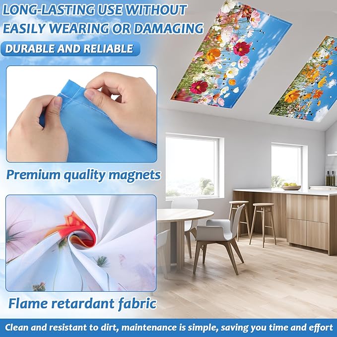 6 Pcs Fluorescent Light Covers with 60 Magnets Decorative for Classroom Ceiling Lights 4 x 2 Feet Magnetic Light Cover Filter Easy Install for Office Hospital Home Ceiling Supplies (Flower Bush)