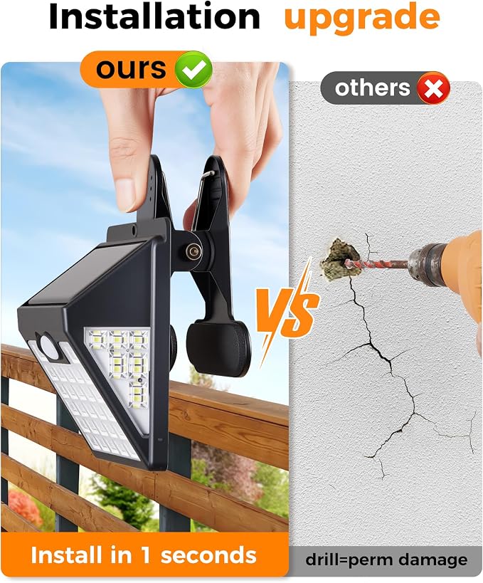 Clip On Solar Lights Outdoor,Motion Sensor Outdoor Lights, 72LEDs 600LM Solar Lights with Motion Sensor,Outdoor Solar Lights for Fence,Deck Railing, Gutter,Patio,Garden (2, Black)