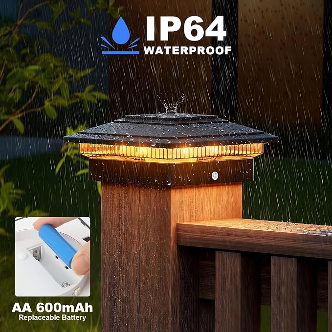 APONUO Solar Post Cap Lights Color Changing - RGB 8 Solid & Gradient Colors, IP65 Waterproof, for 4x4 5x5 6x6 Wood Vinyl Fences, Deck, Patio, Yard, Black, 12 Pack