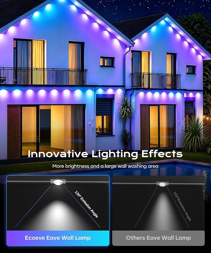 Permanent Outdoor Lights for House,100ft RGB+IC Lights with 16 Million Colors & 50 Scene Modes, App/Remote Control, IP67 Waterproof, DIY Music Sync, for Christmas, Holiday & Party Decor