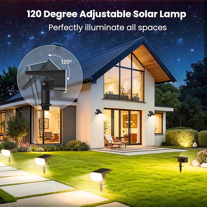 DAMINY Solar Spotlights Waterproof IP65,Auto On/Off,3000K 2 Lighting Modes Solar spot Lights for Garden,Pathway,Yard,Landscape-6 Pack