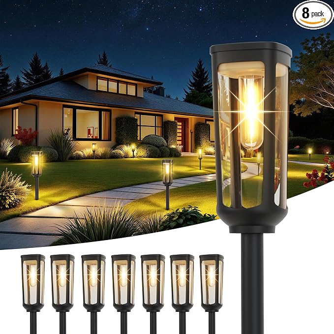 JEJOT Solar Pathway Lights Outdoor Waterproof IP65, 8 Pack Warm White Solar Walkway Lights, Auto On/Off Outdoor Light for Lawn Garden Patio Driveway Decor Landscape Lighting