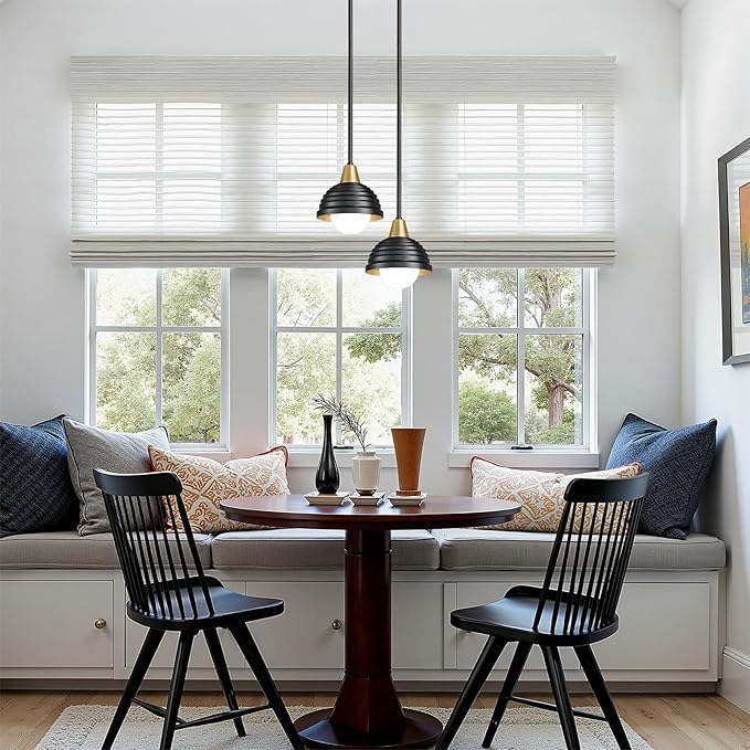 Industrial Kitchen Pendant Light Fixtures: 6 Inch Metal Modern Chandelier - Adjustable Farmhouse Black and Gold Pendant Lighting for Kitchen Living Room Bedroom
