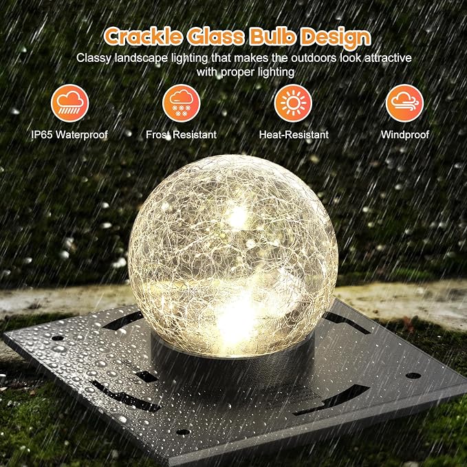 Fence Post Solar Lights, Crackle Glass Solar Post Cap Lights, 20 Lumens, Warm White & RGB Automatic Cycling 2 Modes for 3.6x3.6 4x4 4.5x4.5 5x5 Vinyl Wooden Posts Decoration, Black (12 Pack)