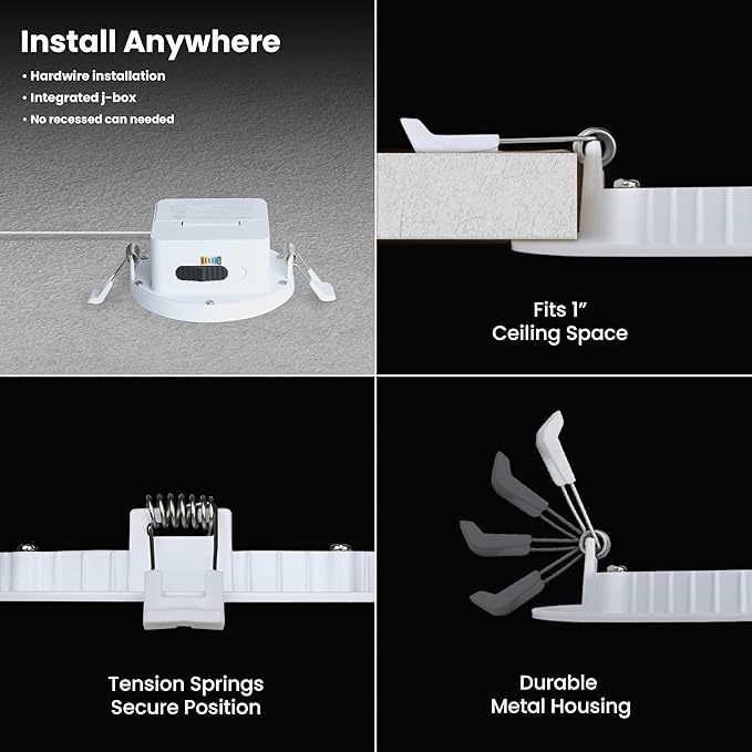 Feit Electric 6" LED Canless Recessed Downlights with Tethered Jbox, Slim, 65W Replacement, Dimmable, 5CCT Adjustable White, 90 CRI, 850 Lumens, LEDR6XT/6WYCA/6, 6 Pack