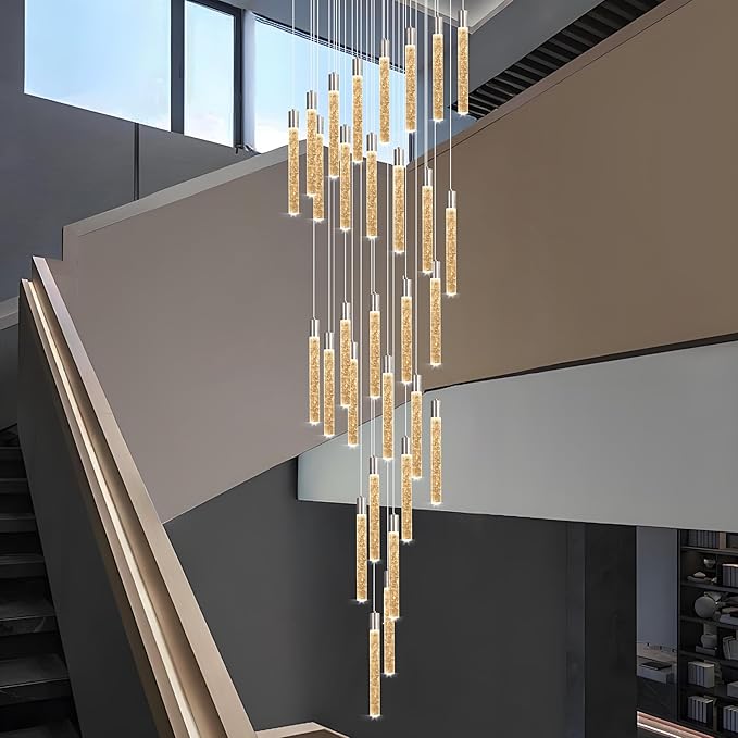 30-Light Chorme High Ceiling Chandeliers Modern Crystal Chandeliers for Entryway Long Spiral LED Dimmable Chandelier Flush Mount Ceiling Staircase Foyer Living Room Ceilings Light Fixture