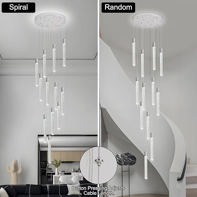 12-Light High Ceiling Chandeliers Modern Chorme Crystal Chandeliers for Entryway Long Spiral LED Dimmable Chandelier Flush Mount Ceiling Staircase Foyer Living Room Ceilings Light Fixture