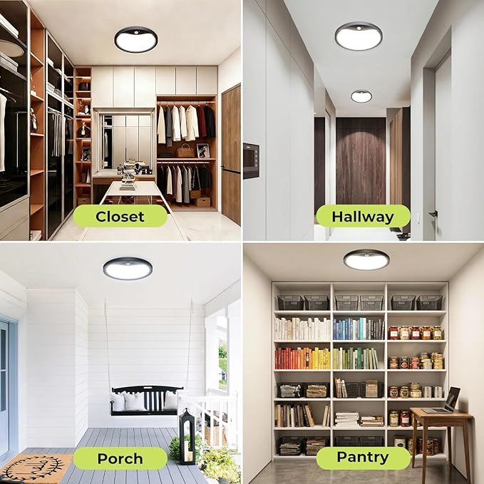 hepside 4 Pack Motion Sensor Ceiling Light Wired, 3000K/4000K/6500K LED Flush Mount Ceiling Light Fixture, 12Inch 24W Motion Sensor Light with Timer for Closet Stair Porch Hallway Pantry,Black