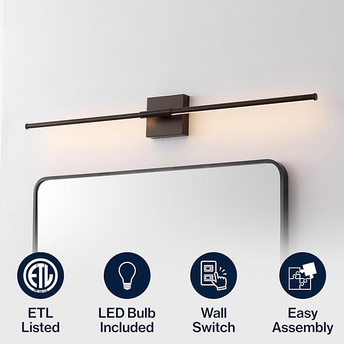 JONATHAN Y 32" Oil Rubbed Bronze Modern Dimmable Integrated LED Wall Sconce, Minimalist Adjustable Metal Vanity Light for Bathroom Mirror, Bedroom, Hallway, 3000K, ETL Listed (JYL7040D)