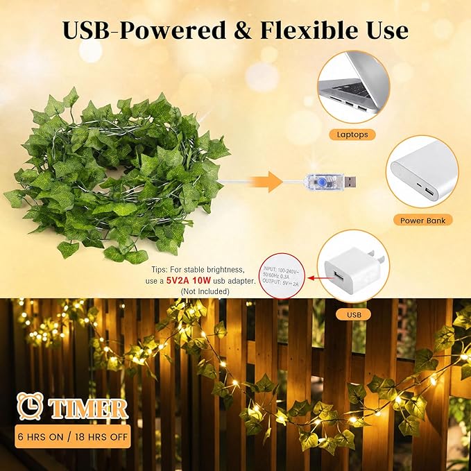 DomeStar 40Ft 120 LED Fairy Lights with Vines, Vines with Light for Bedroom, Curtain String Lights with Remote for Dorm, Wedding, Party, Wall, Indoor, Outdoor Holiday Home Decor