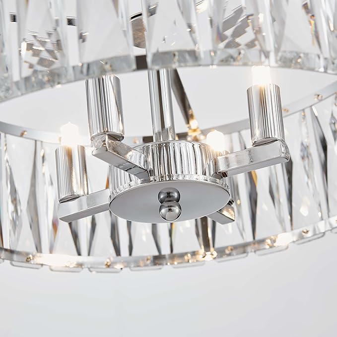 K9 Crystal Chandeliers, 4-Light Modern Pendant Light Fixture for Living Room, Dinning Room, D15 × H9~47inch(Adjustable Height), Chrome Finish Frame & K9 Crystal