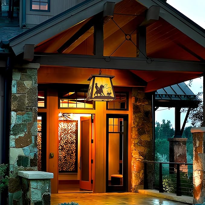 TOCHIC Black Farmhouse Chandelier, 12" Vintage Outdoor Pendant Light Fixture for Porch Gazebo Patio, Rustic Waterproof Western Cowboy Chandeliers for Entryway, Hallway, Foyer, Kitchen, Dining Room