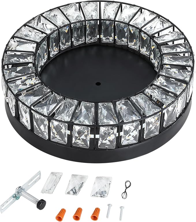 MEXO Crystal LED Flush Mount Ceiling Light Fixtures Modern Black LED Chandelier Lighting for Kitchen Closet Hallway Bedroom Foyer Laundry Room